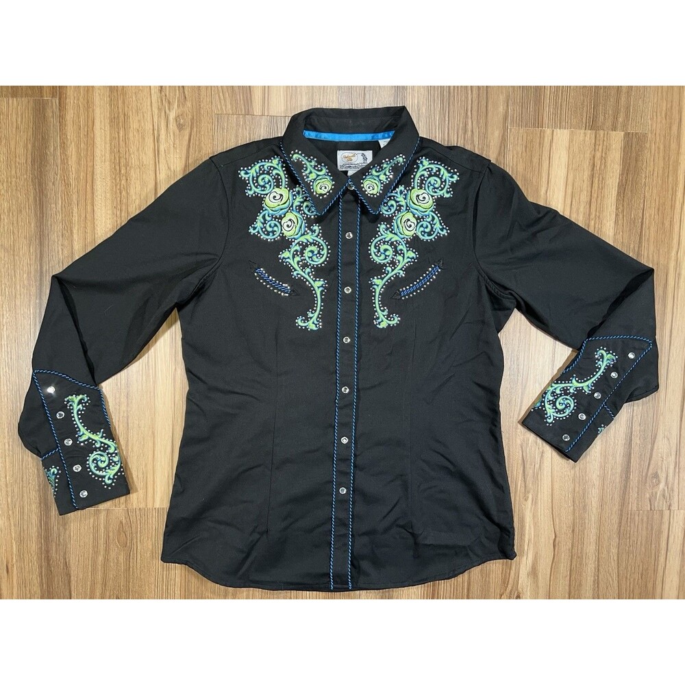 Panhandle Slim Western Shirt Pearl Snap Embroidered L Retro Western Wear